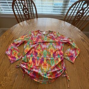 Swim Systems Multi Colored Pink Orange Green Ruched Side Rash guard Swim Top L